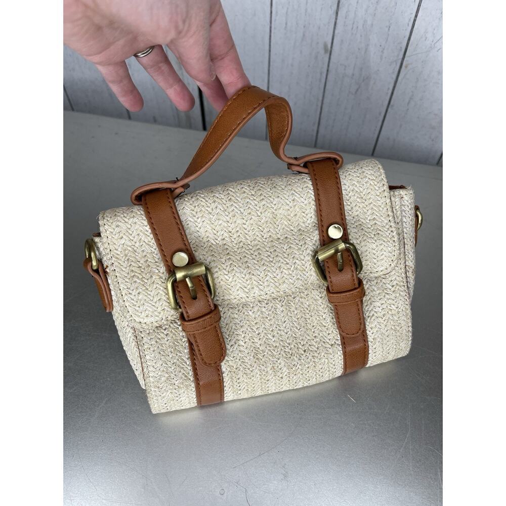 Anthropologie Faux Leather Mini Top Handle Satchel Cream Luggage Purse